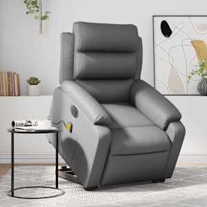 Električni masažni stol s funkcijo vstajanja sivo umetno usnje