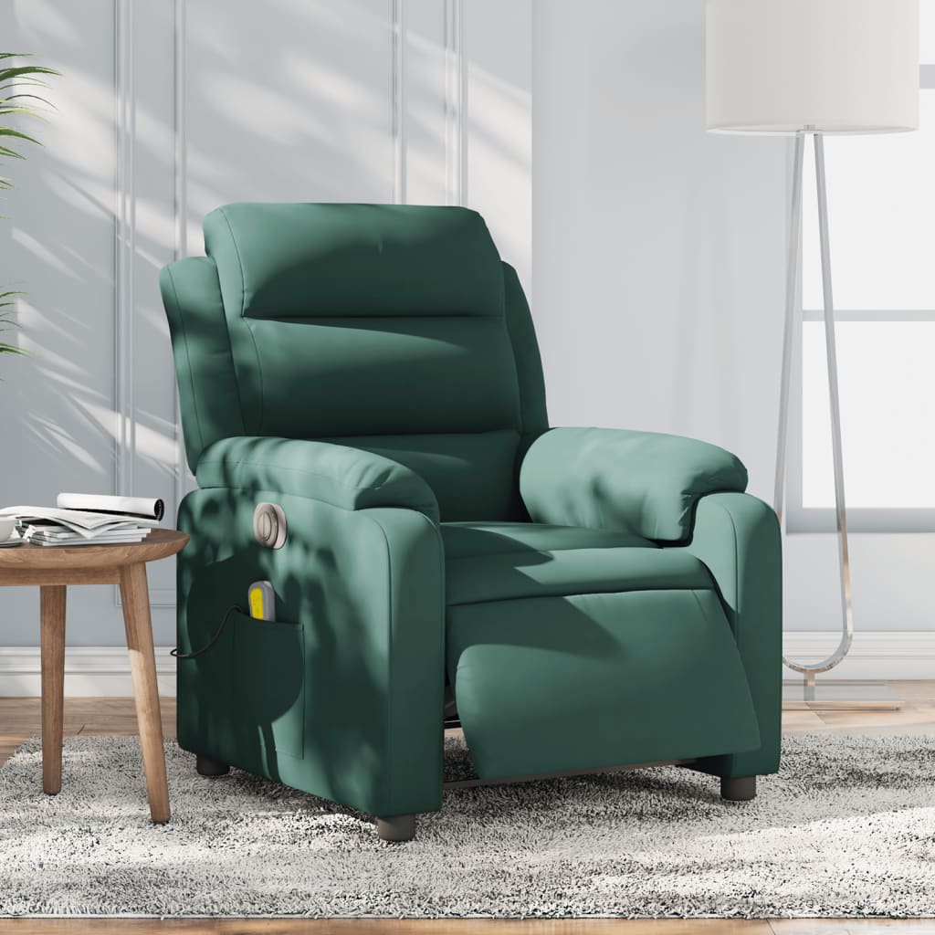 vidaXL Fauteuil inclinable de massage électrique vert foncé velours