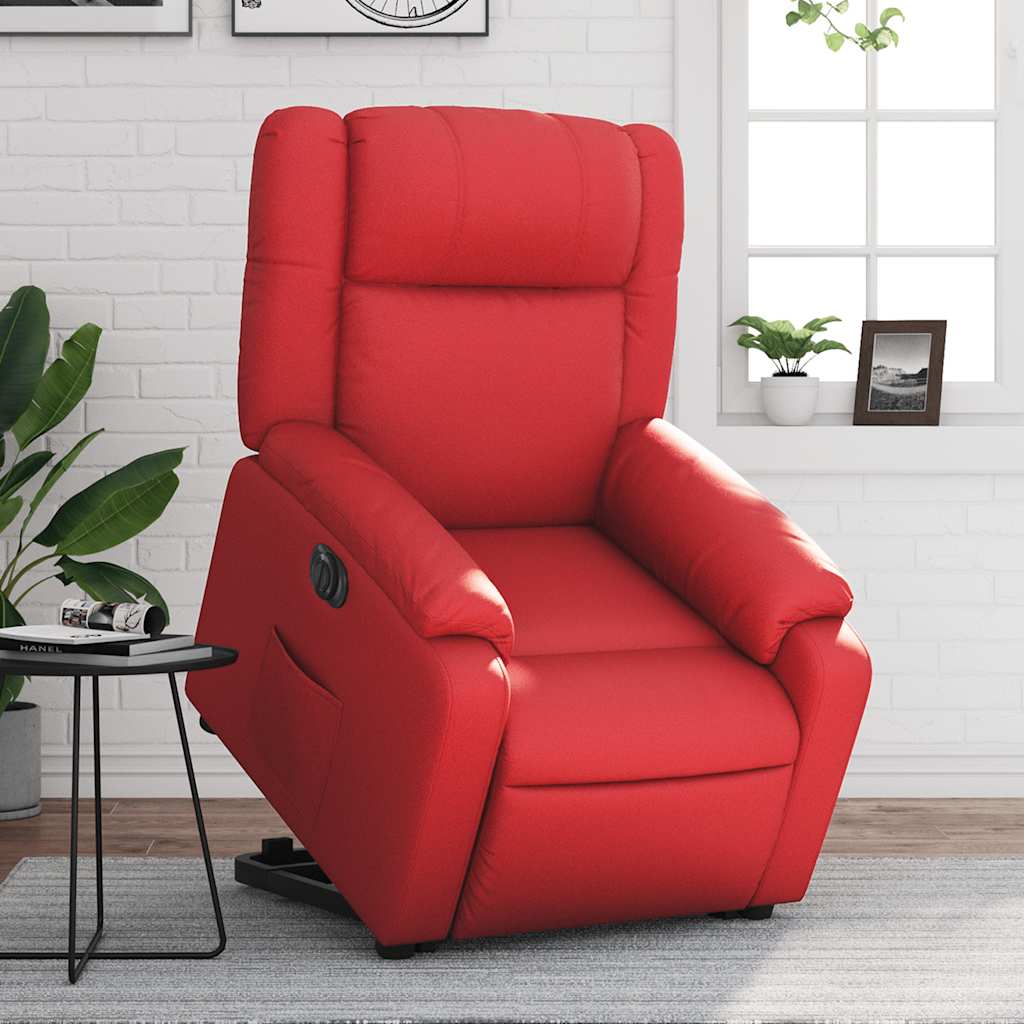 vidaXL Fotoliu rabatabil electric cu ridicare, roșu, piele ecologică