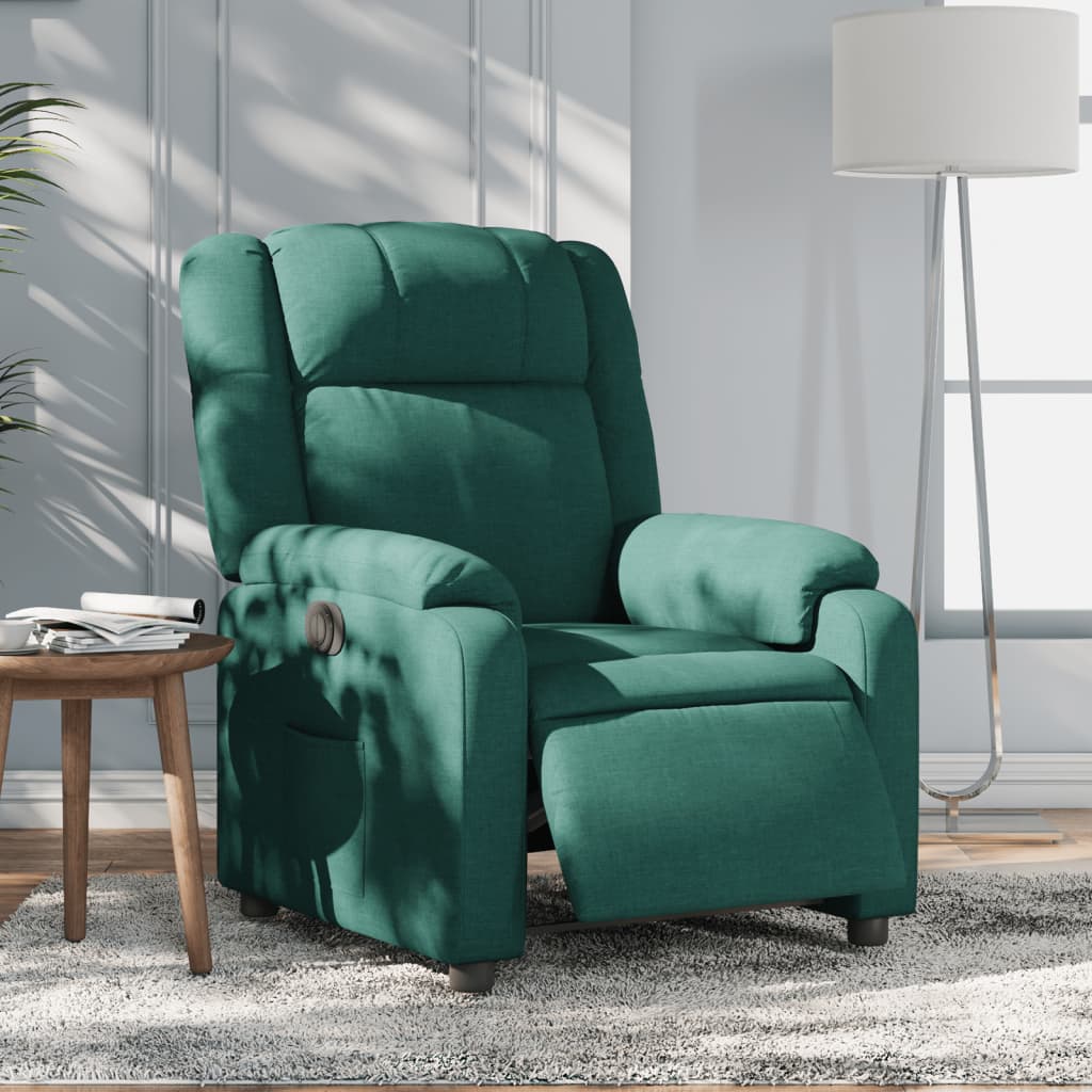 vidaXL Fotoliu rabatabil electric, verde închis, material textil