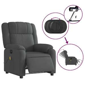 Elektrické masážní polohovací křeslo tmavě šedé textil - obrázek 6