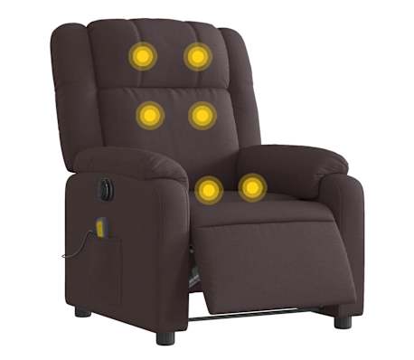 vidaXL Poltrona reclin&aacute;vel massagens el&eacute;trica tecido castanho-escuro