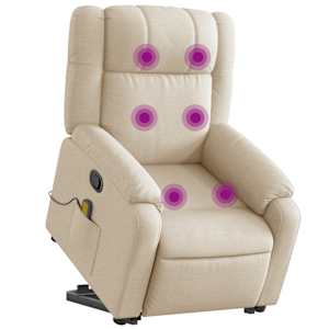 Zvedací masážní polohovací křeslo krémové textil - obrázek 3
