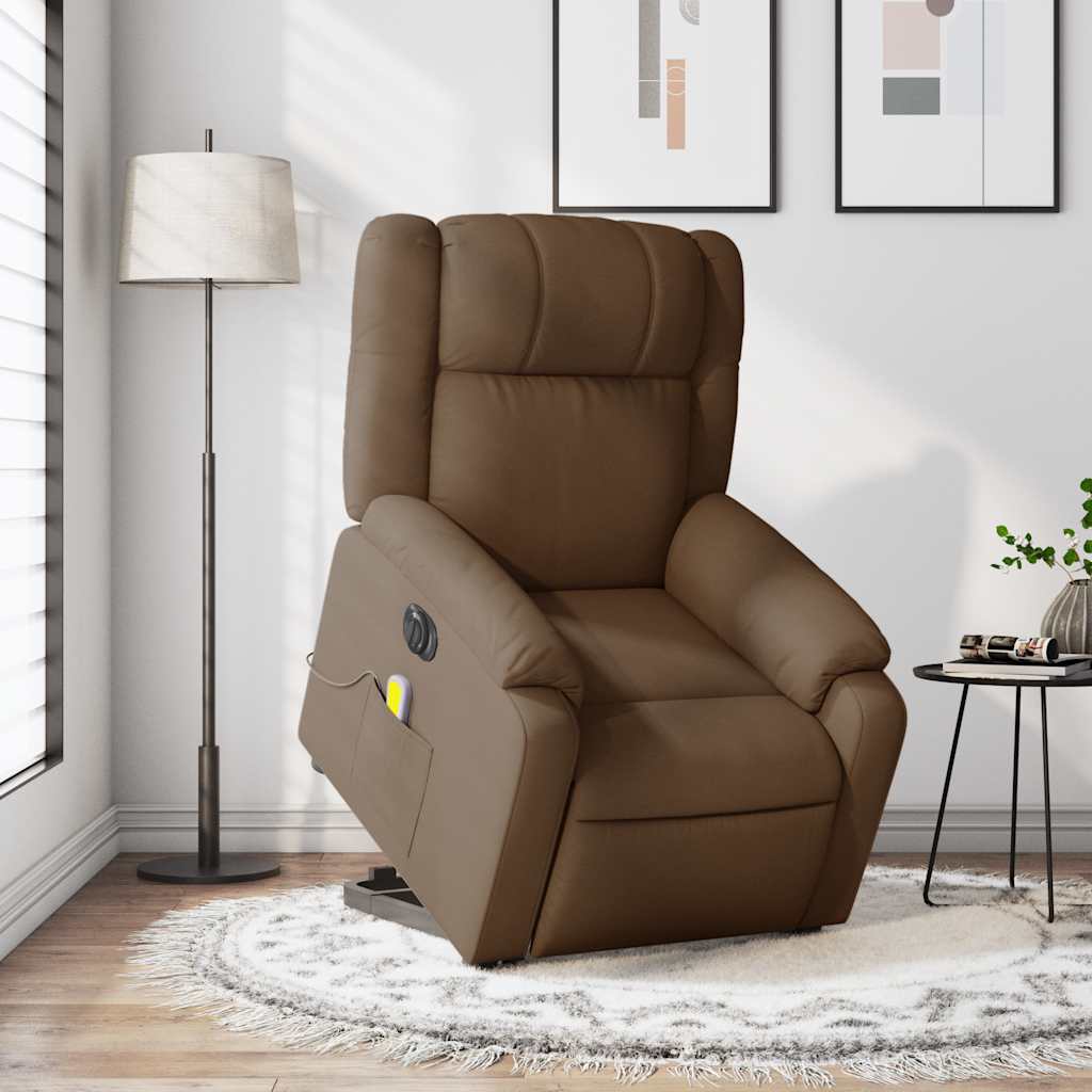 vidaXL Elektrischer Massagesessel mit Aufstehhilfe Braun Stoff – Bild 15