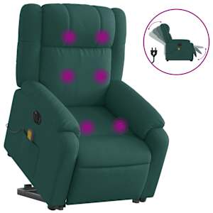 Elektrické zvedací masážní polohovací křeslo zelené textil - obrázek 2