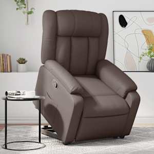 Naslanjač s funkcijo vstajanja rjavo umetno usnje