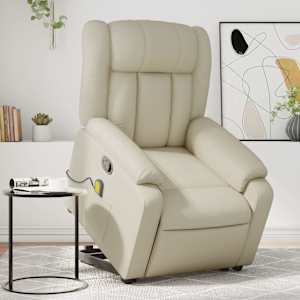 Masažni naslanjač s funkcijo vstajanja krem umetno usnje