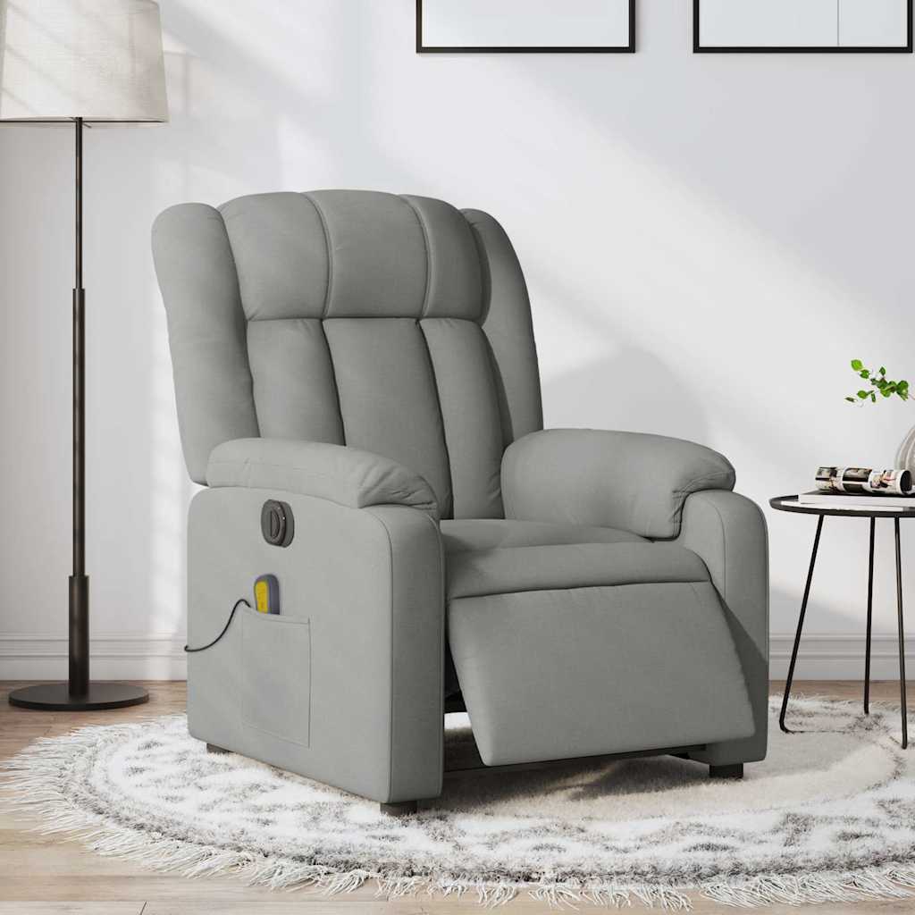 vidaXL Fotoliu electric de masaj rabatabil, gri deschis, microfibră