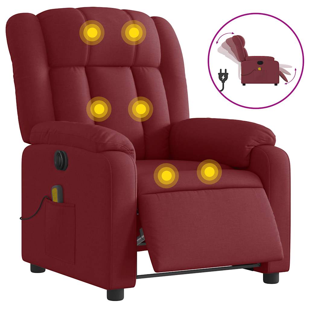 vidaXL Elektrické masážní polohovací křeslo vínové textil