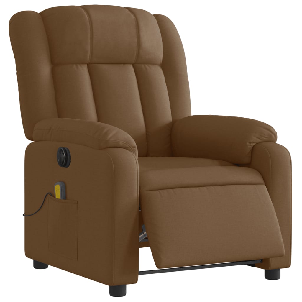 vidaXL Sillón reclinable de masaje eléctrico tela marrón