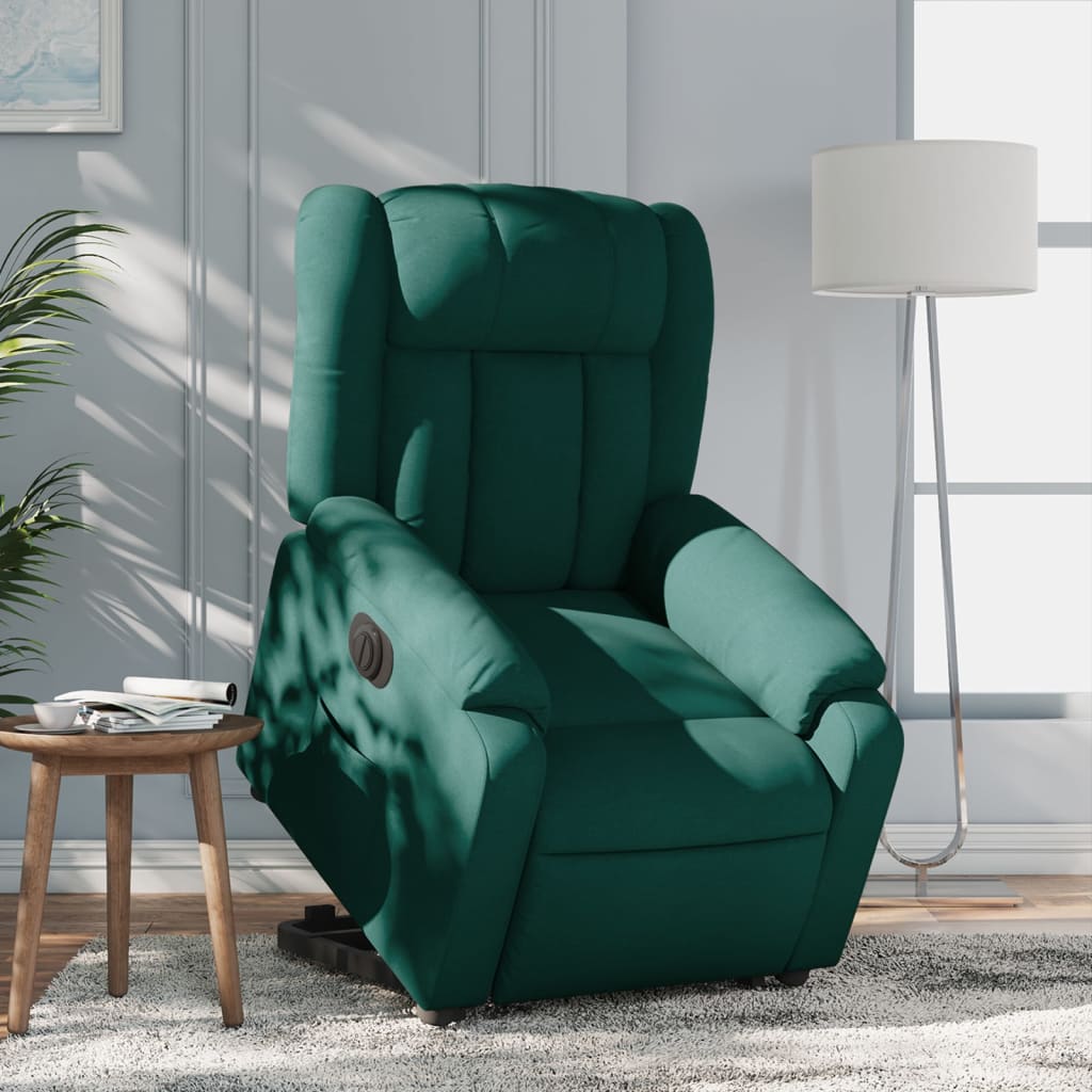 vidaXL Fotoliu electric rabatabil cu ridicare, verde închis, textil