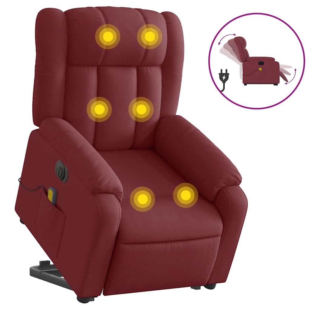 vidaXL Elektrické zvedací masážní polohovací křeslo vínové textil
