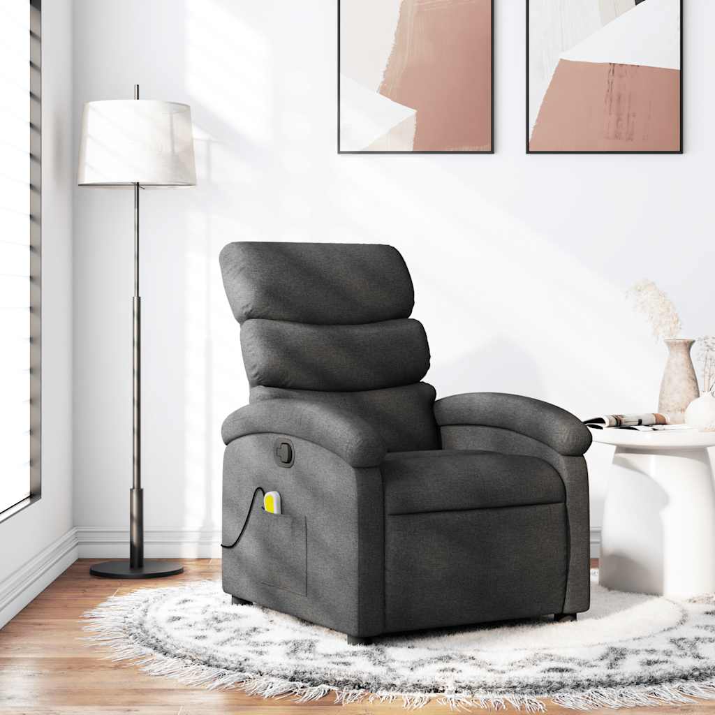 vidaXL Fotoliu reclinabil cu masaj, gri închis, material textil