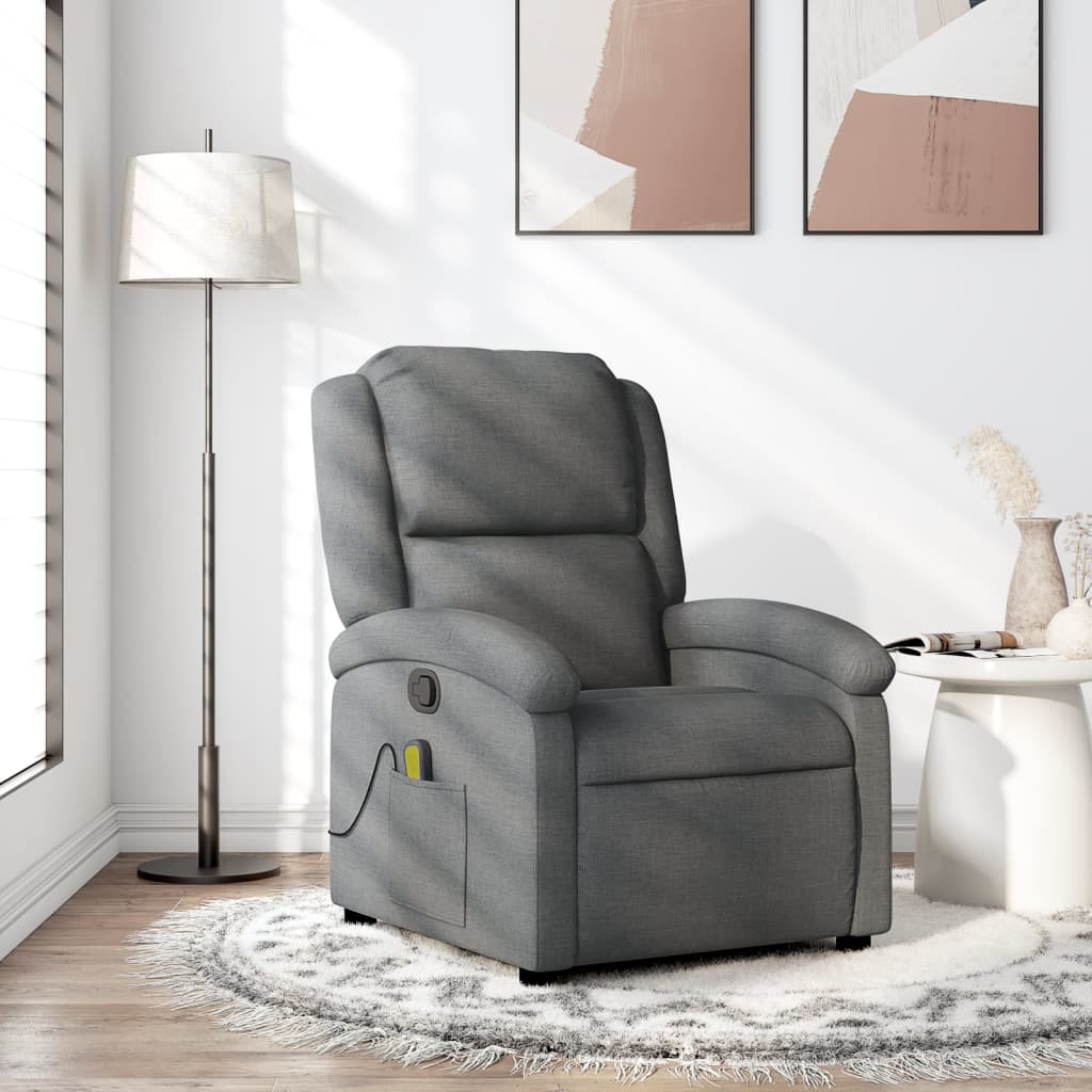 vidaXL Fotoliu reclinabil cu masaj, gri închis, material textil