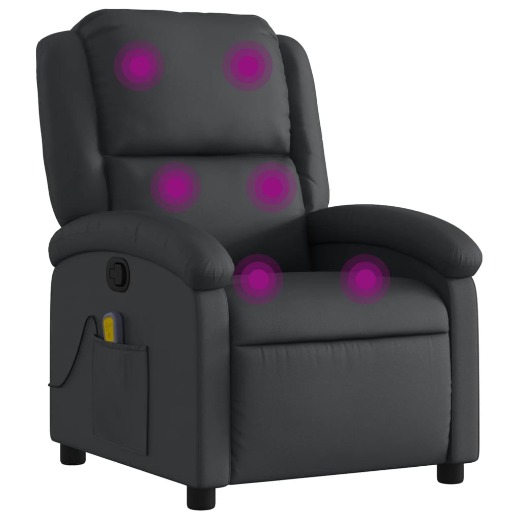 Image of vidaXL Massage Recliner Chair Black Real Leather