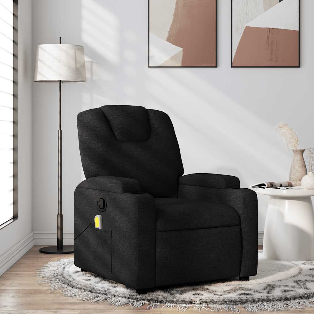 vidaXL Fotoliu reclinabil cu masaj, material textil negru