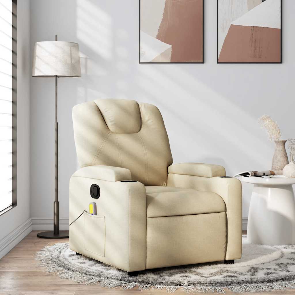 vidaXL Fotoliu reclinabil cu masaj, material textil crem