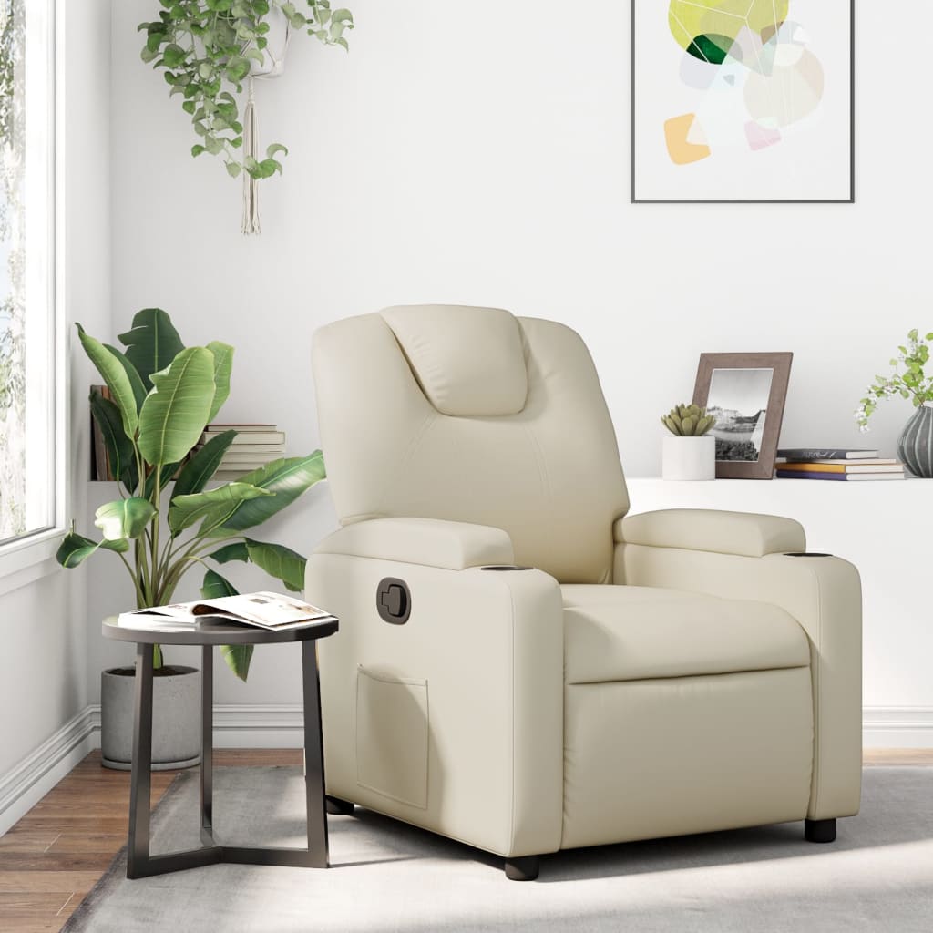 vidaXL Fotoliu rabatabil din piele ecologică crem