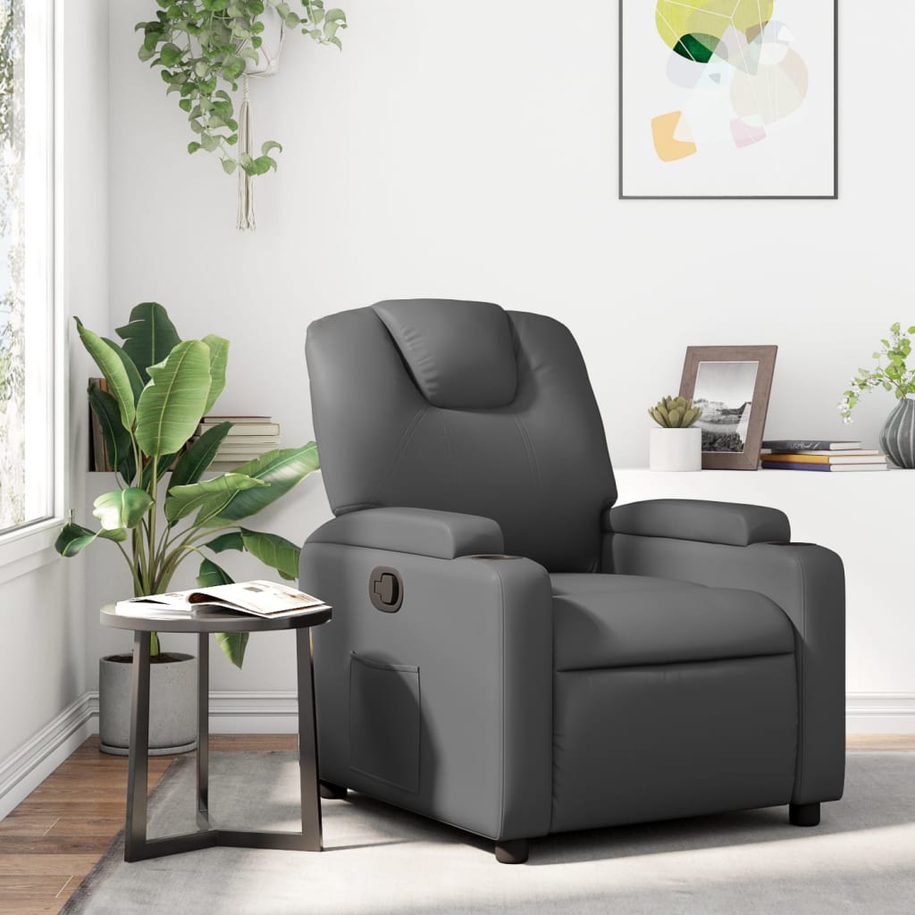 Recliner Chair Grey Faux Leather