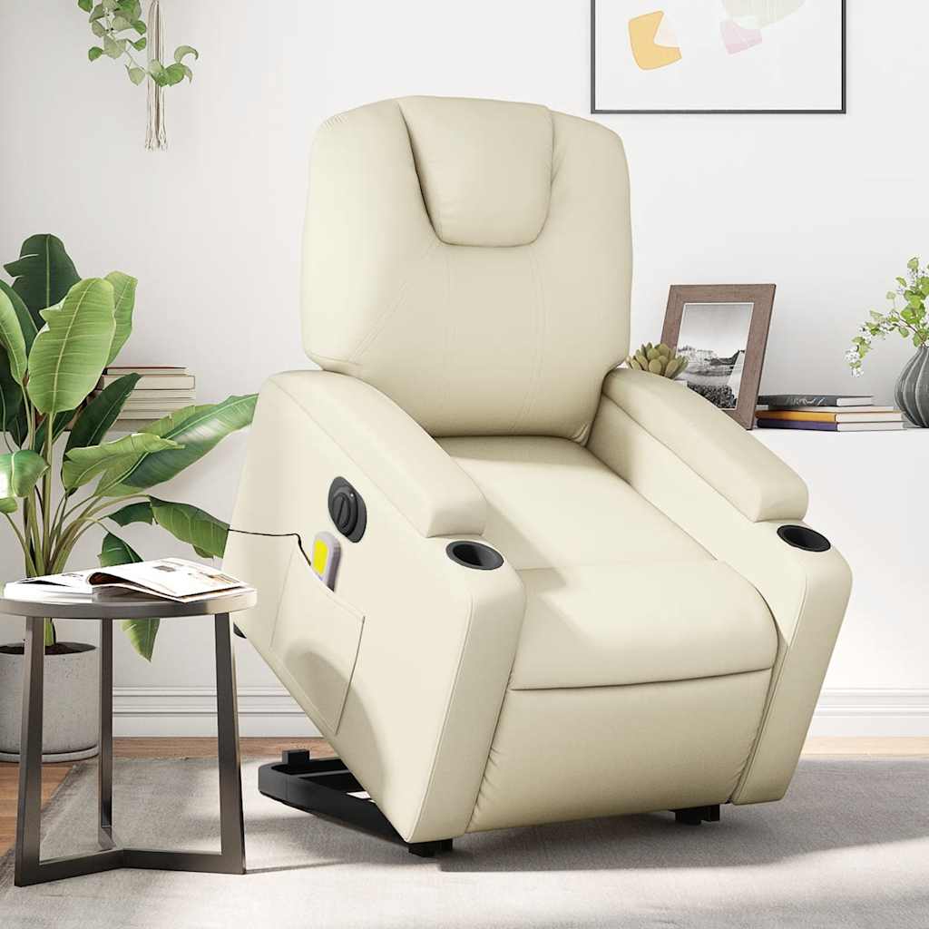 vidaXL Electric Stand up Massage Recliner Chair Cream Faux Leather