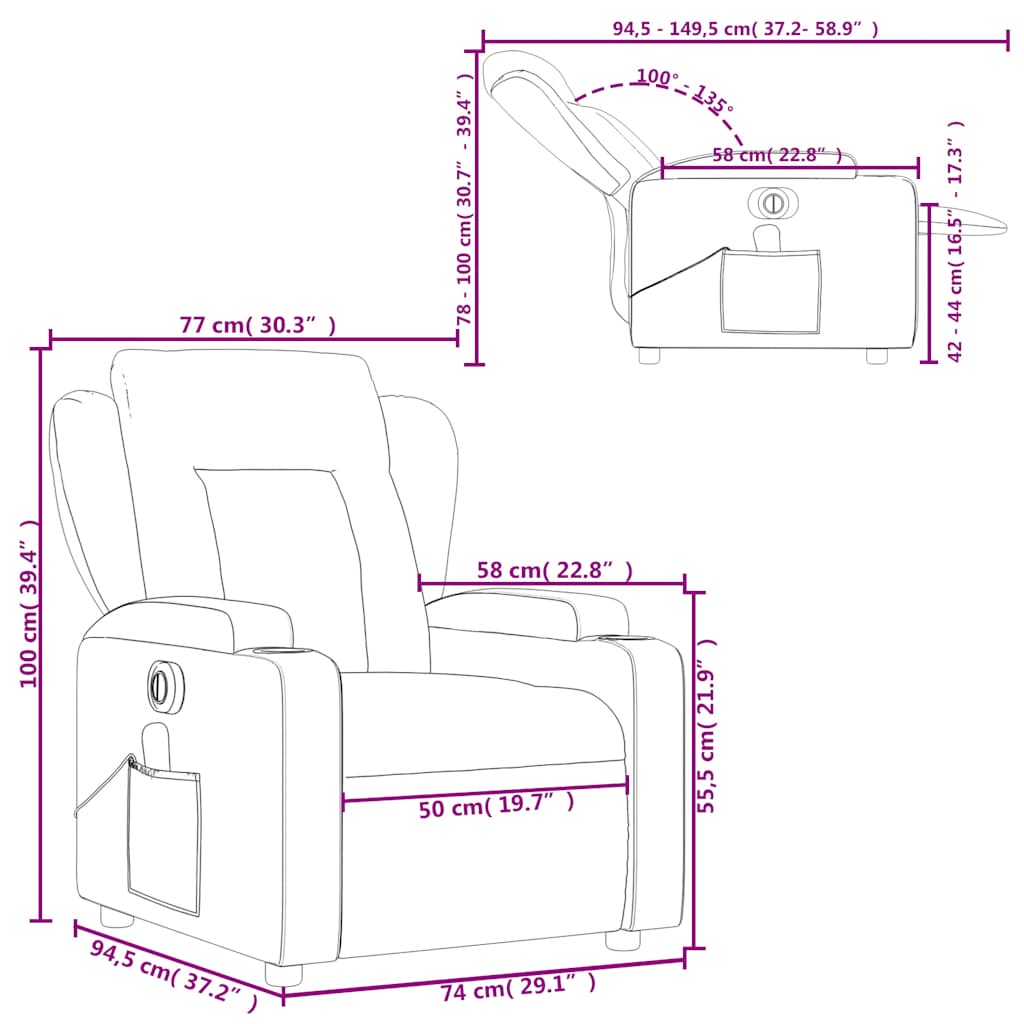 Massage Recliner Chair Reclining Chair Armchair Single Sofa Faux Leather vidaXL - Picture 15 of 15