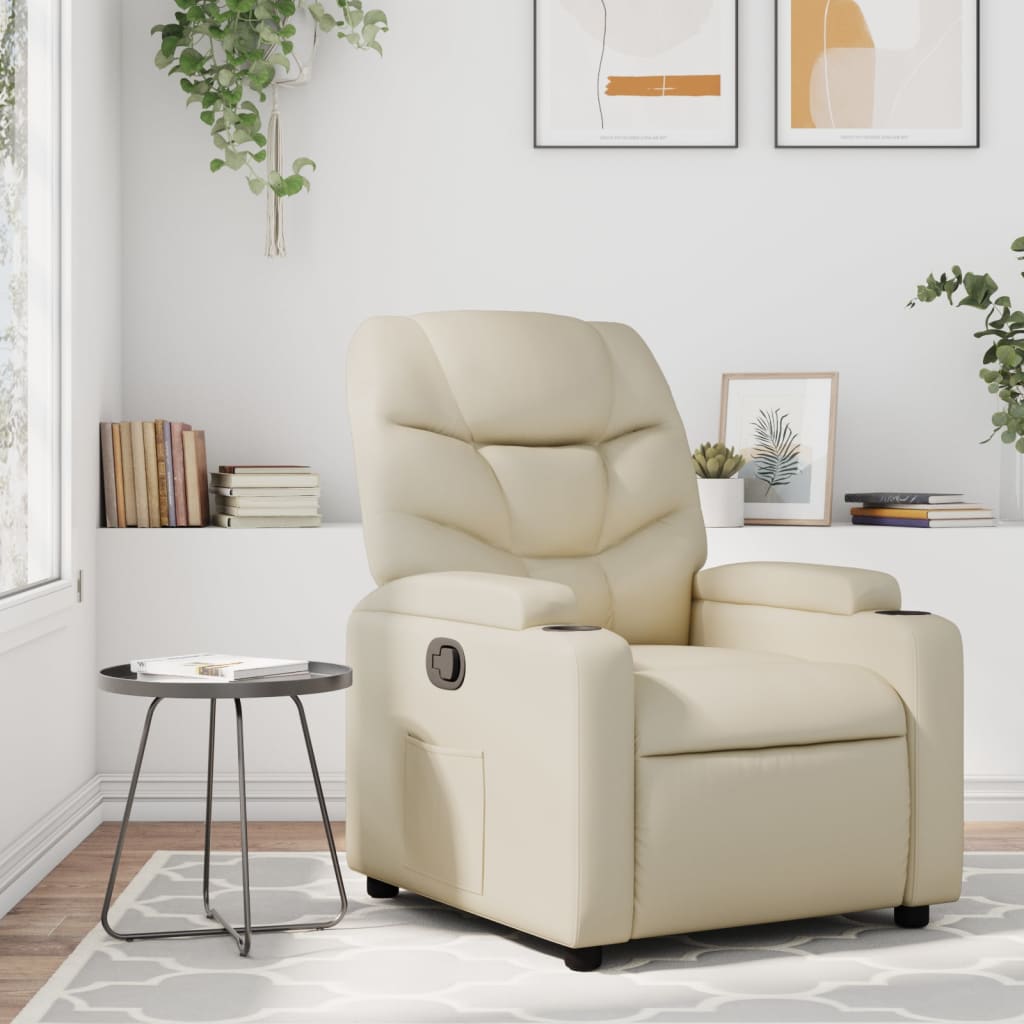 vidaXL Fotoliu rabatabil din piele ecologică crem