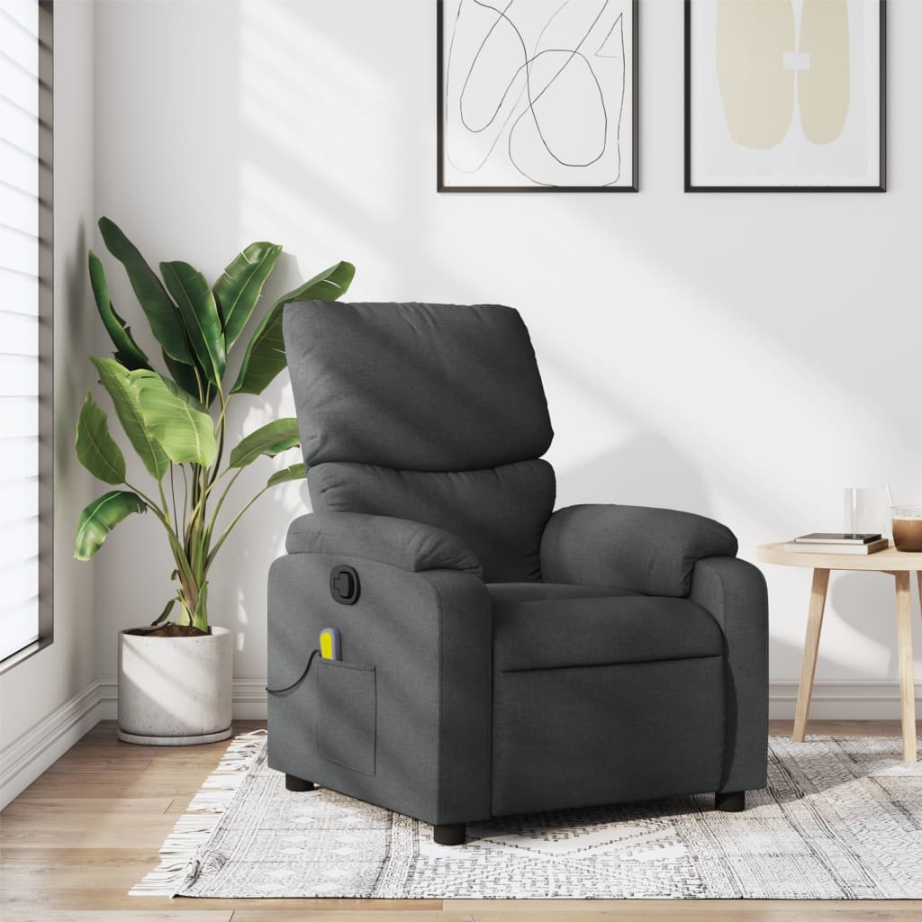 vidaXL Fotoliu reclinabil cu masaj, gri închis, material textil