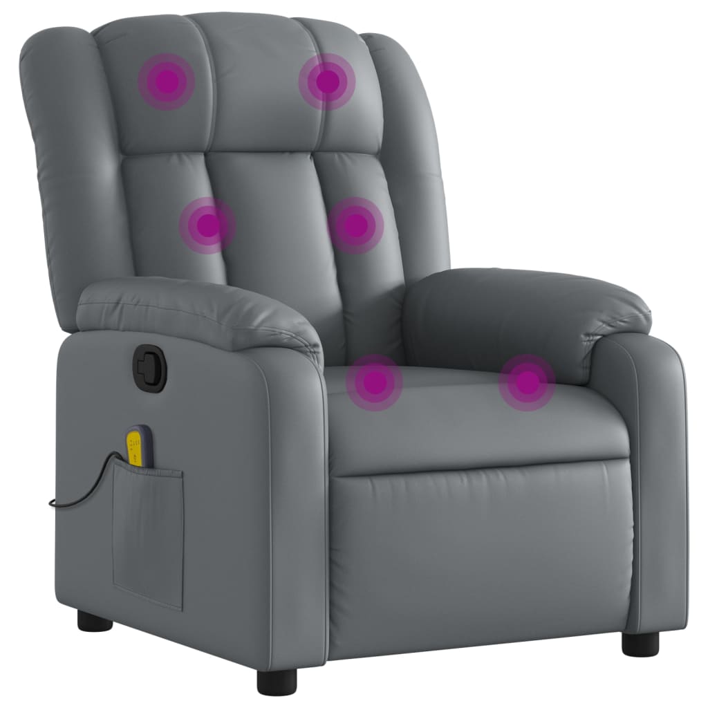 Massage Recliner Chair Grey Faux leather, metal, plywood Single