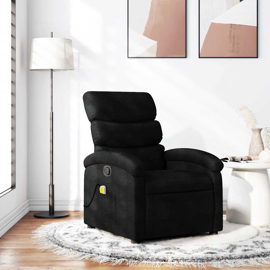 vidaXL Fotoliu reclinabil cu masaj, material textil negru