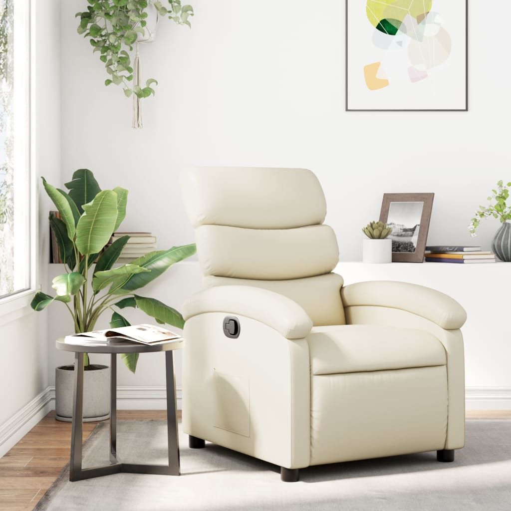 vidaXL Fotoliu rabatabil din piele ecologică crem