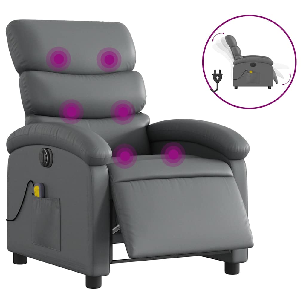 Electric Massage Recliner Chair Grey Faux leather, Metal, Plywood
