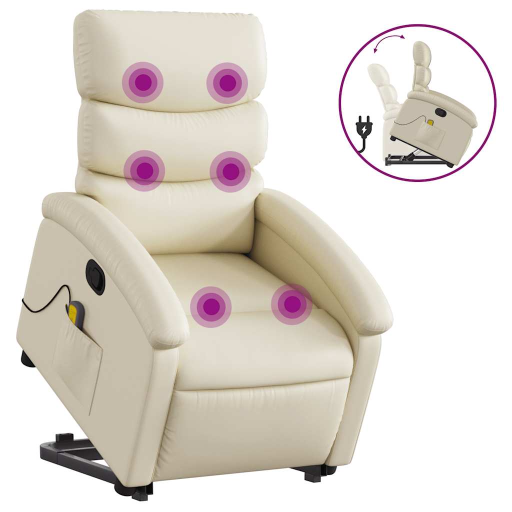 Stand Up Massage Recliner Chair Cream Faux leather Standard