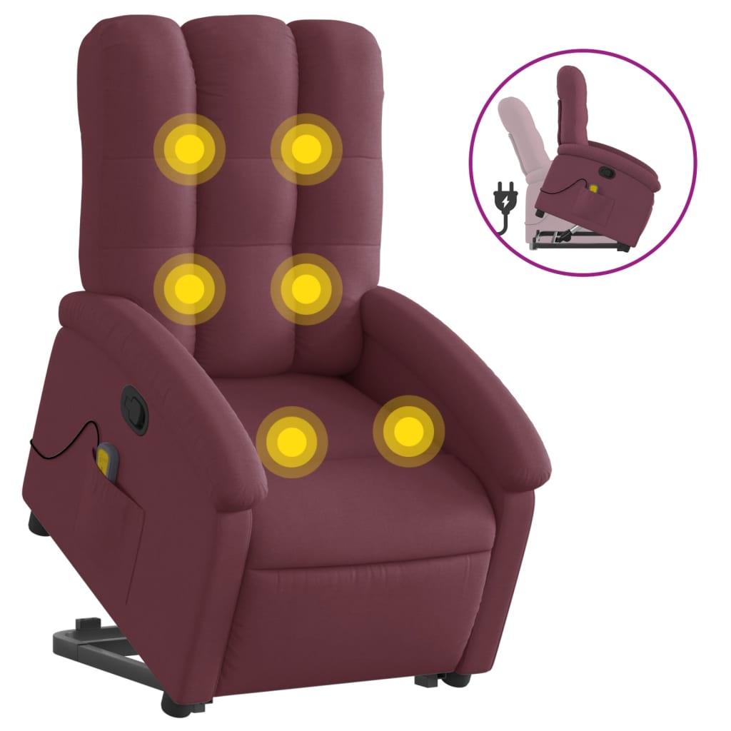 VidaXL Stand Up Massage Recliner Chair Purple Fabric