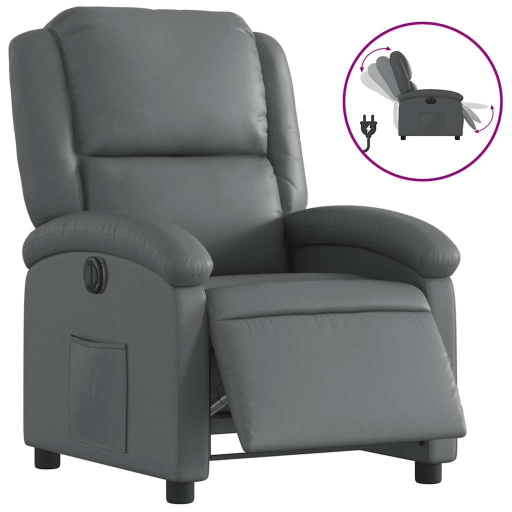 Electric Recliner Chair Gray Faux leather, wood, metal Standard