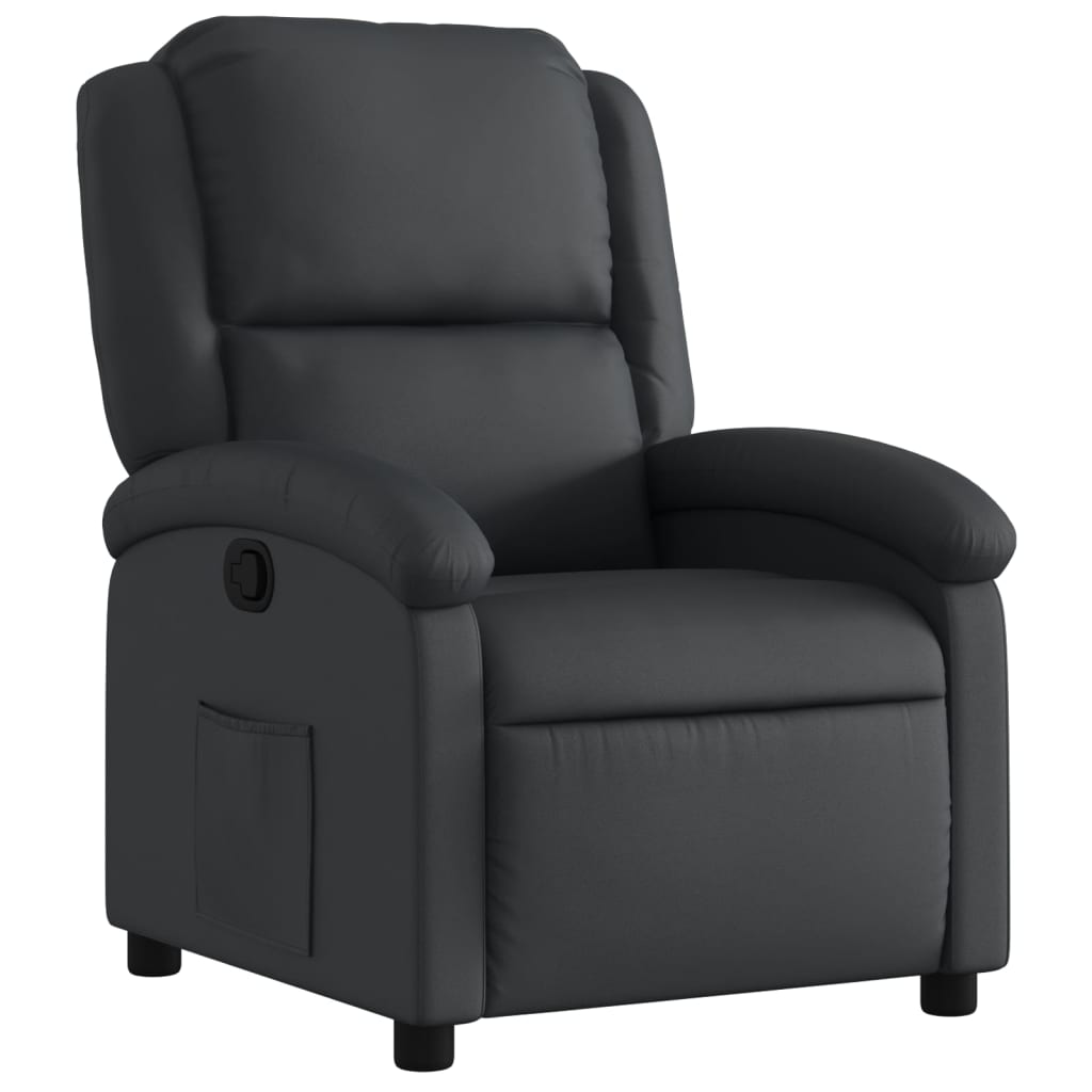 Recliner Chair Black Real leather (100% cow leather), metal, plywood