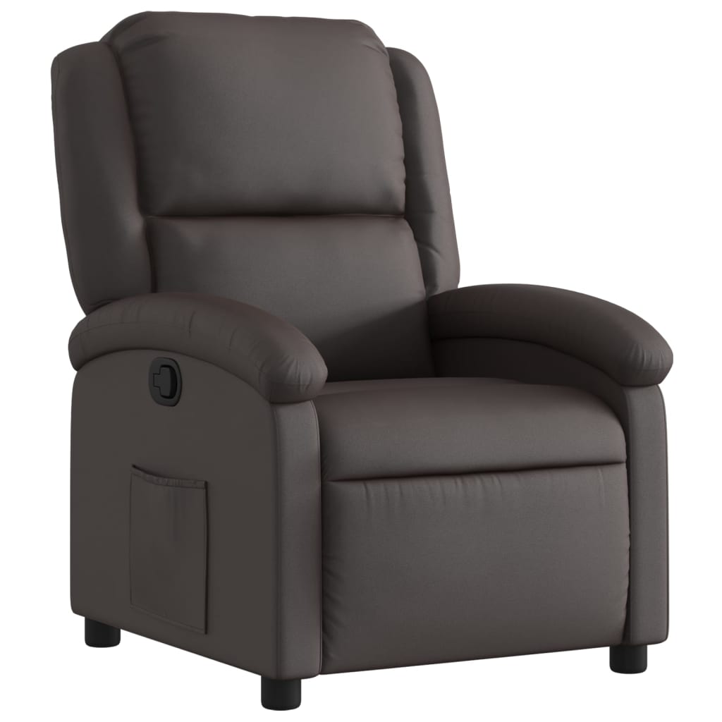 Image of vidaXL Recliner Chair Dark Brown Real Leather