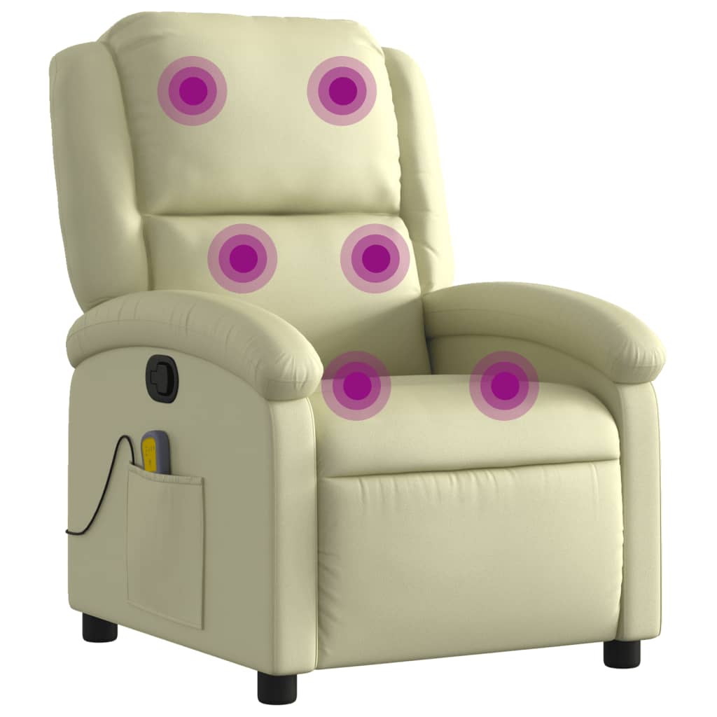 Image of vidaXL Massage Recliner Chair Cream Real Leather