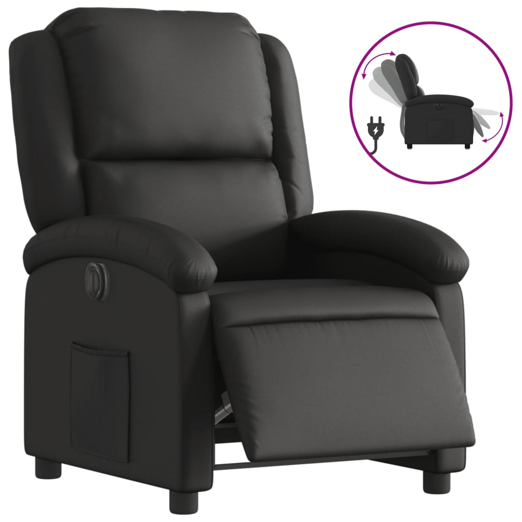 Image of vidaXL Electric Recliner Chair Black Real Leather