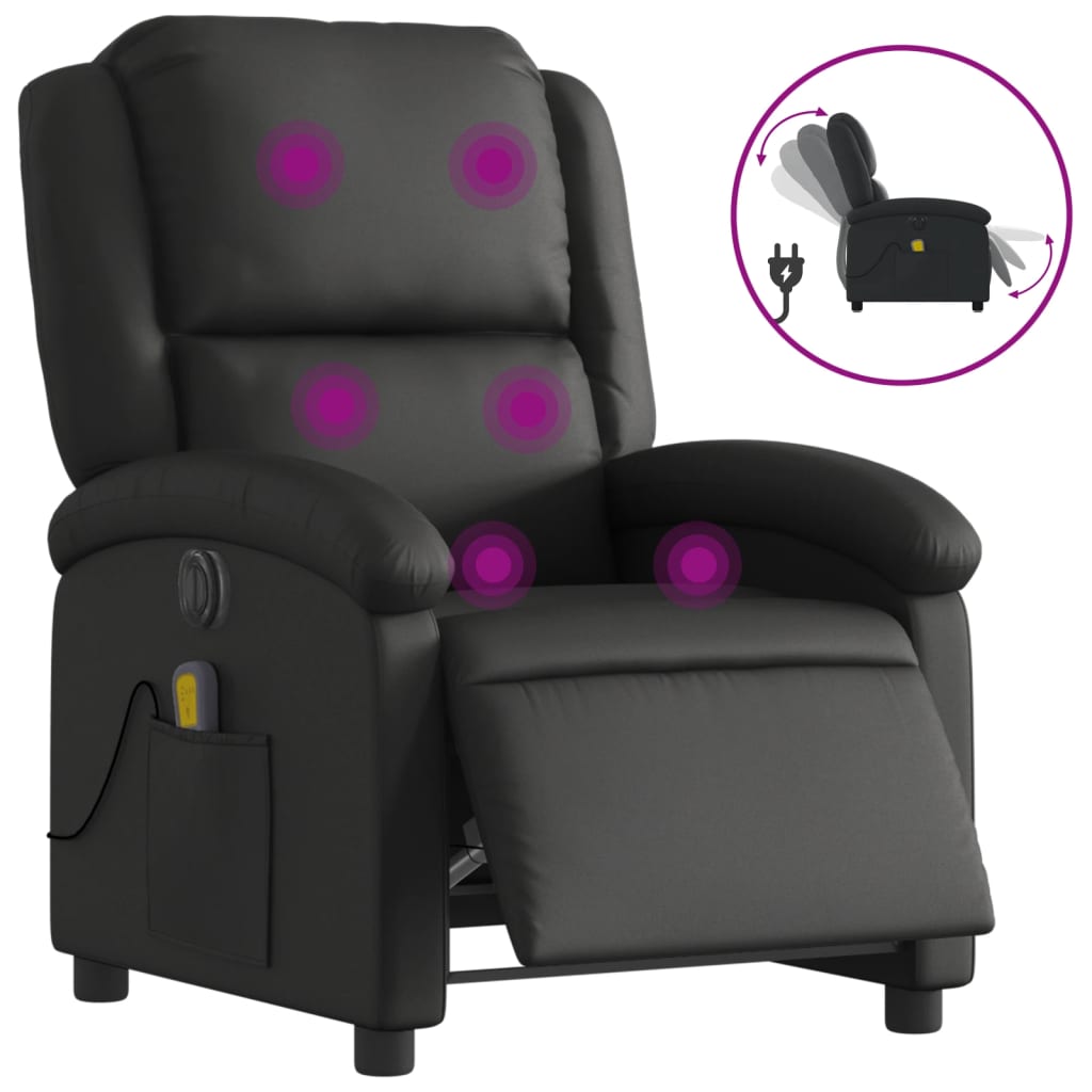 Image of vidaXL Electric Massage Recliner Chair Black Real Leather