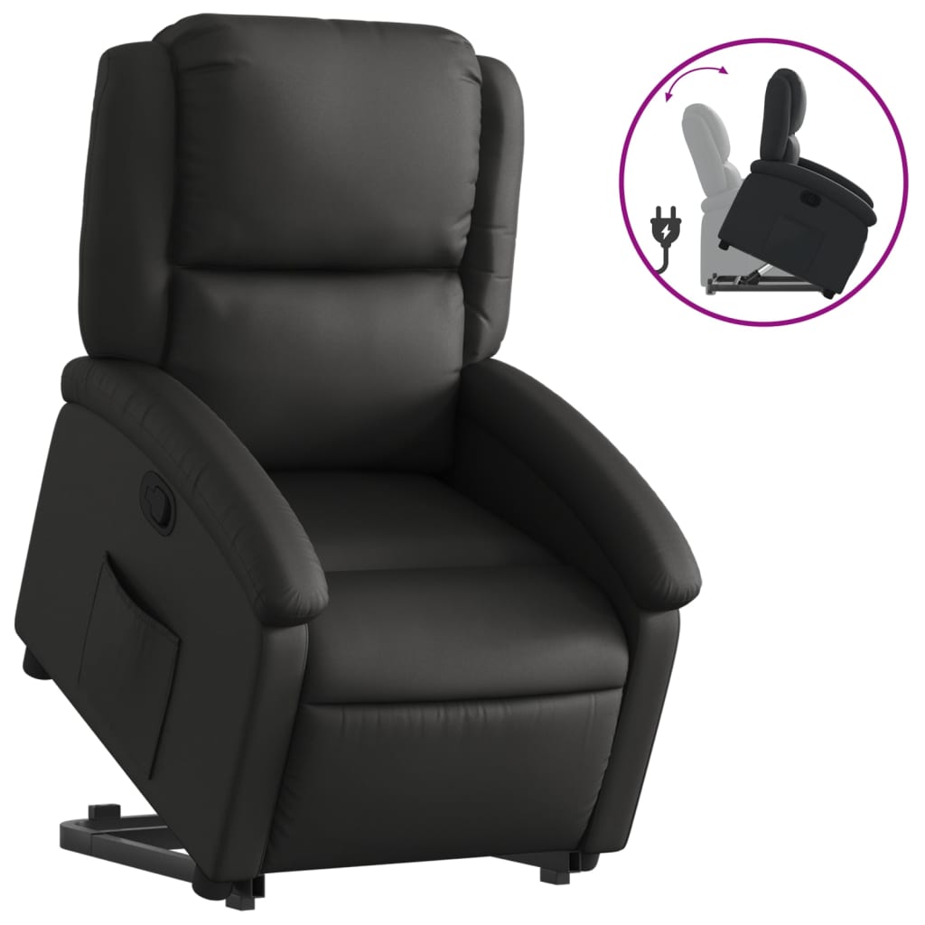 Image of vidaXL Stand up Recliner Chair Black Real Leather