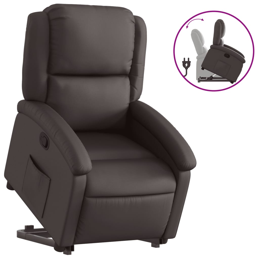 Image of vidaXL Stand up Recliner Chair Dark Brown Real Leather