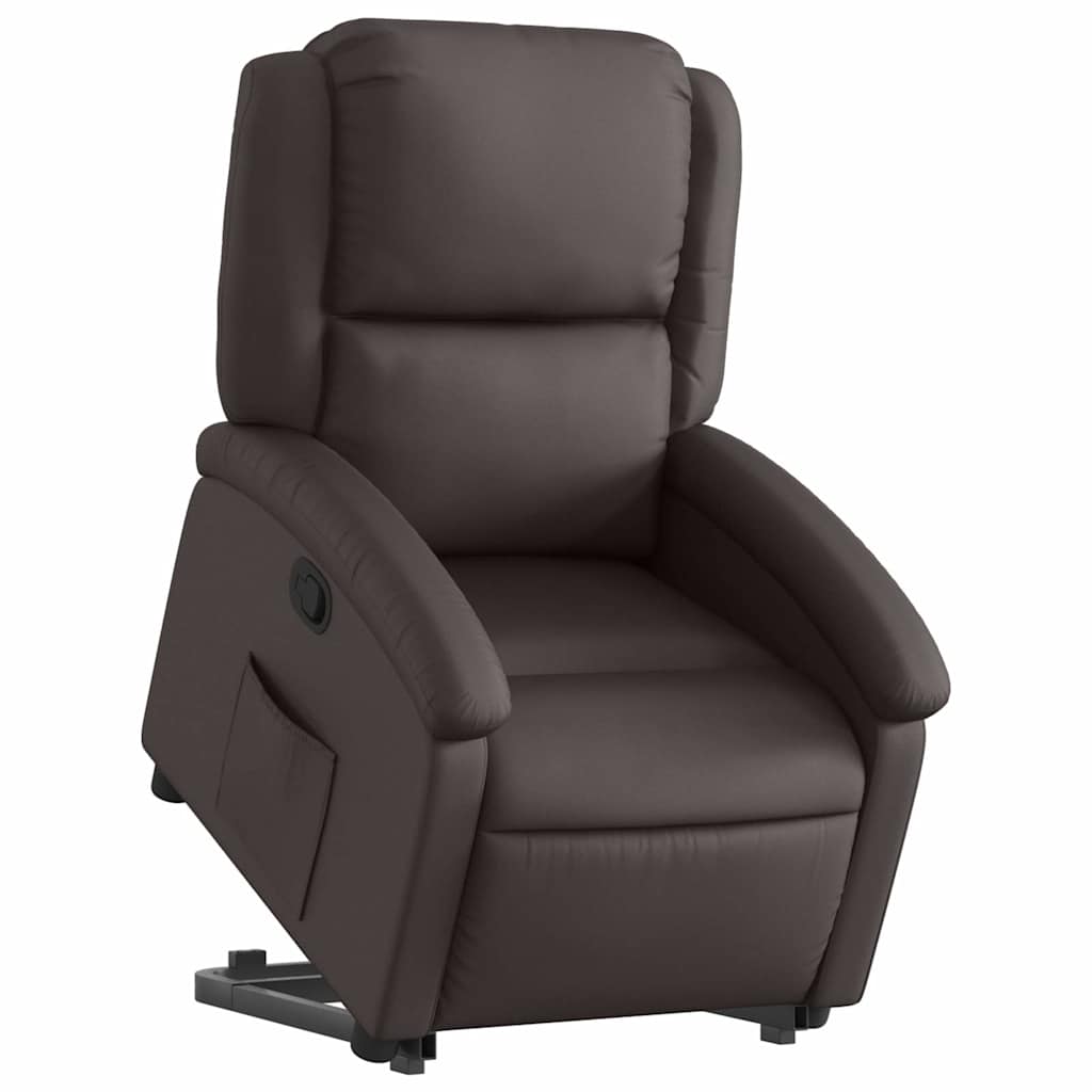 vidaXL Stand up Recliner Chair Dark Brown Real Leather