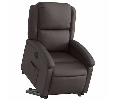 vidaXL Stand up Recliner Chair Dark Brown Real Leather