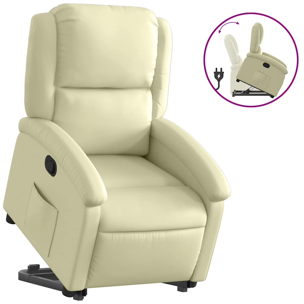 Stand Up Recliner Chair Cream Real leather, metal, plywood Medium