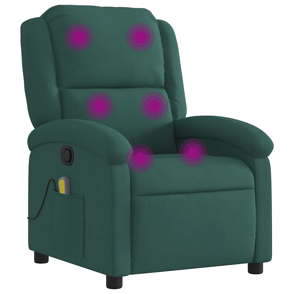 VidaXL Massage Recliner Chair Dark Green Velvet