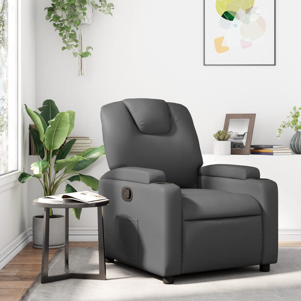 Recliner Chair Gray Faux leather, metal, plywood Medium