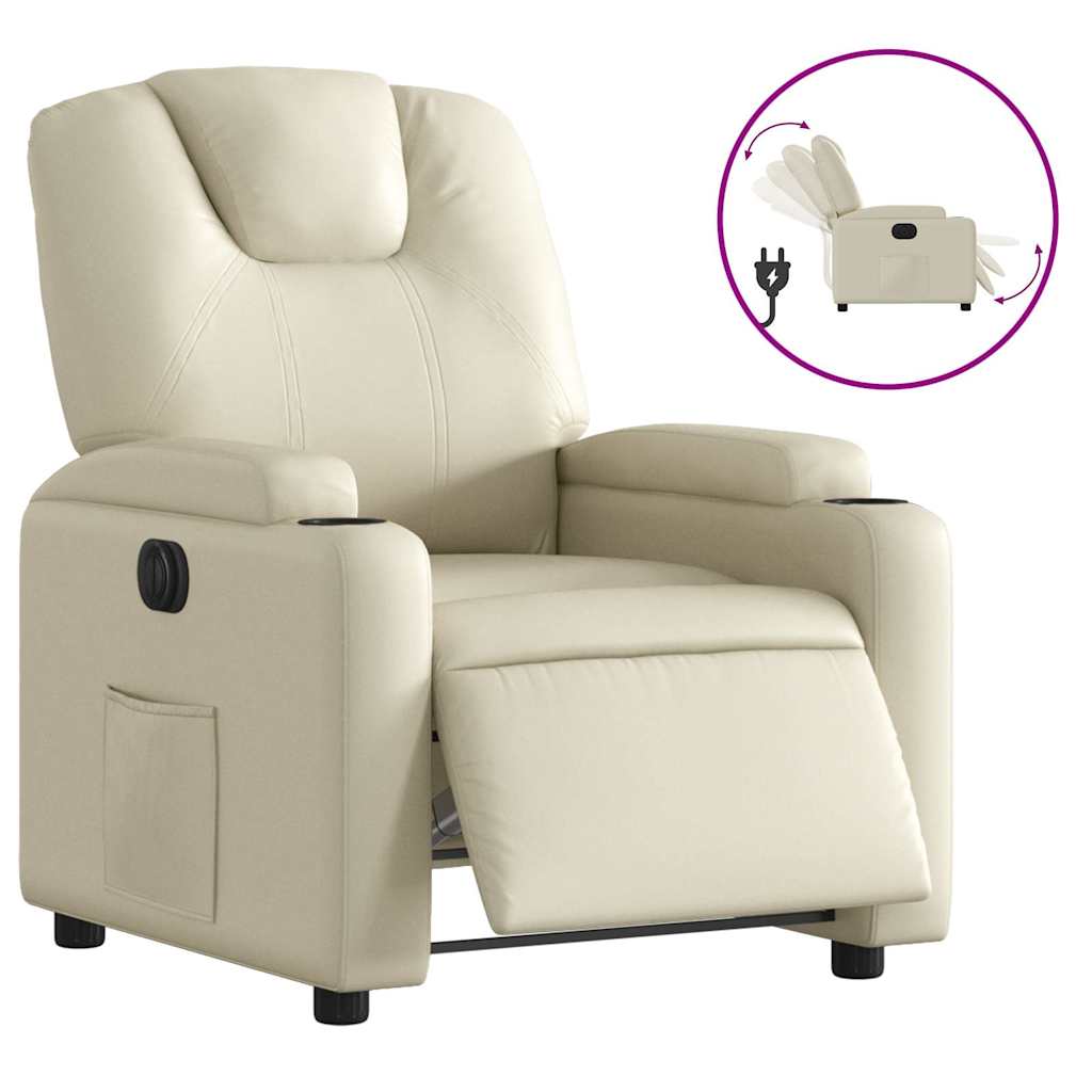Electric Recliner Chair Cream Faux Leather