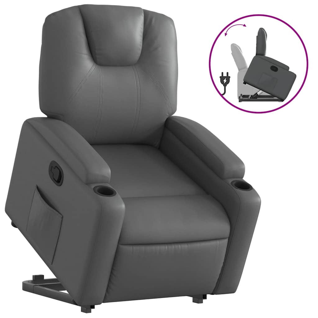 Stand Up Recliner Chair Grey Faux leather, metal, plywood Single