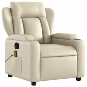 Masážní polohovací křeslo krémové, umělá kůže - obrázek 3