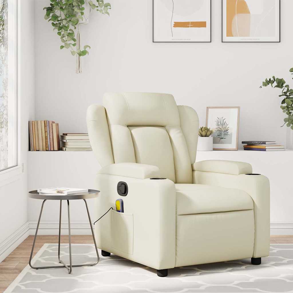 vidaXL Massagesessel mit Relaxfunktion, Kunstleder, Creme